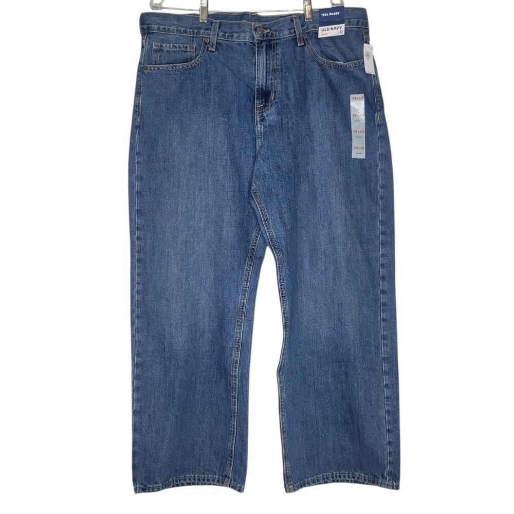 Old Navy 90s Baggy Jeans Mens 38x30 (40x29) Med Wash Denim Loose Fit Retro Y2K